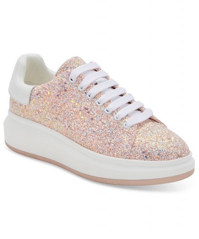 Women's Diva Lace-Up Low-Top Sneakers Pink $45.00 Shoes