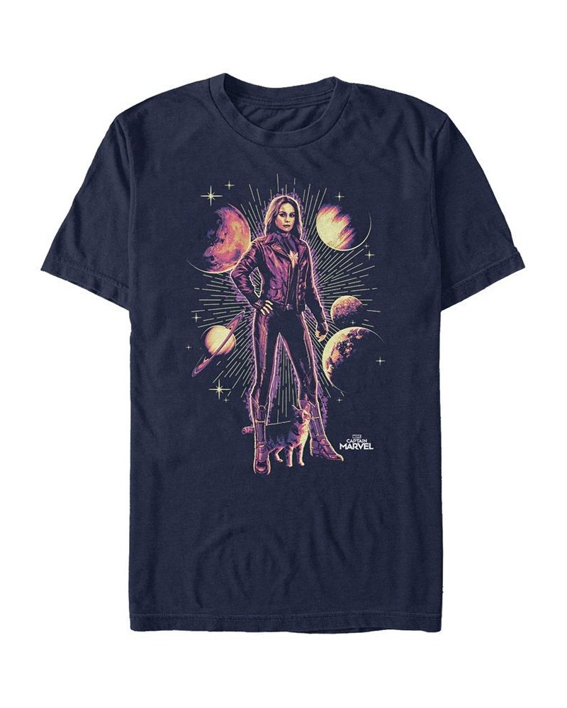 Marvel Men's Captain Marvel Galaxy Goose Portrait, Short Sleeve T-shirt Blue $15.05 T-Shirts