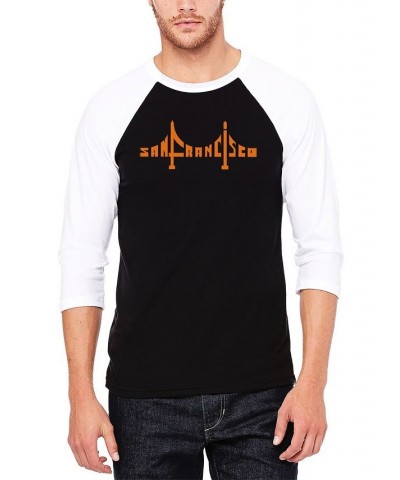 Men's Raglan Baseball 3/4 Sleeve San Francisco Bridge Word Art T-shirt Black, White $22.05 T-Shirts