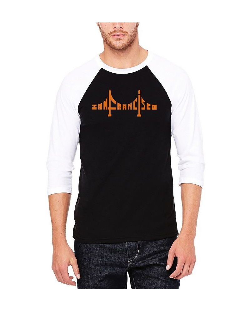 Men's Raglan Baseball 3/4 Sleeve San Francisco Bridge Word Art T-shirt Black, White $22.05 T-Shirts