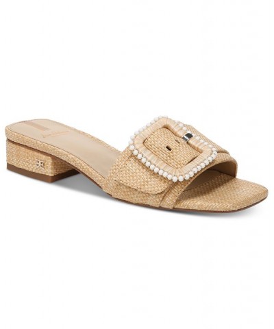 Deacon Block-Heel Buckled Slide Sandals Tan/Beige $57.40 Shoes