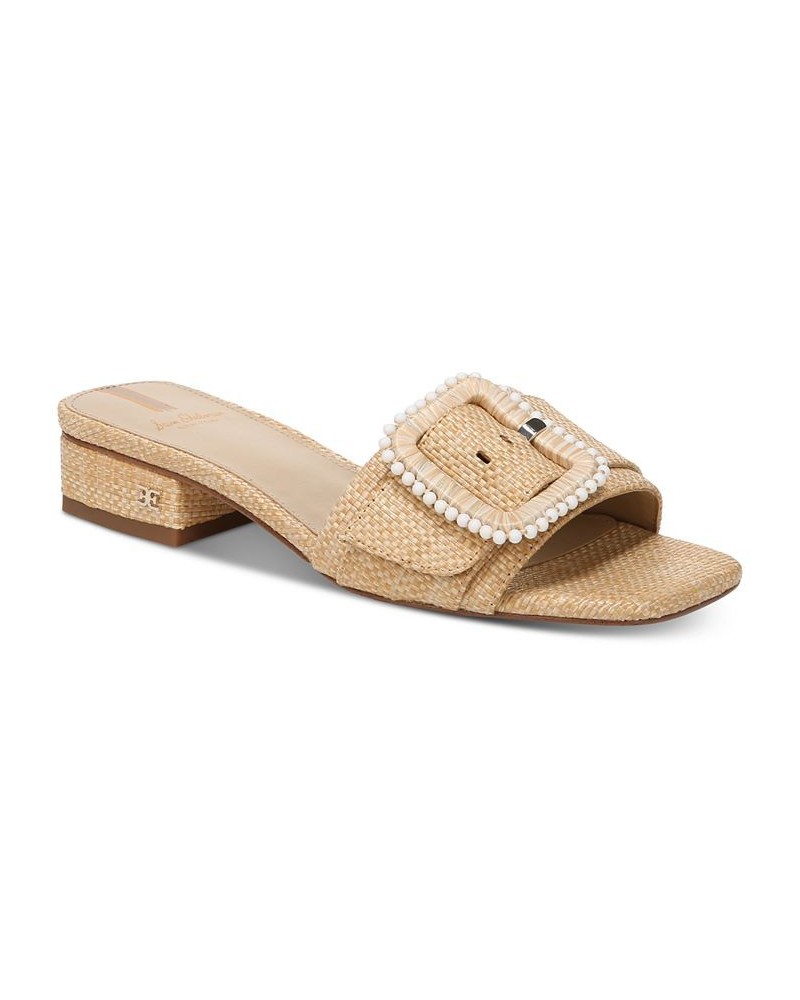 Deacon Block-Heel Buckled Slide Sandals Tan/Beige $57.40 Shoes