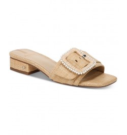 Deacon Block-Heel Buckled Slide Sandals Tan/Beige $57.40 Shoes