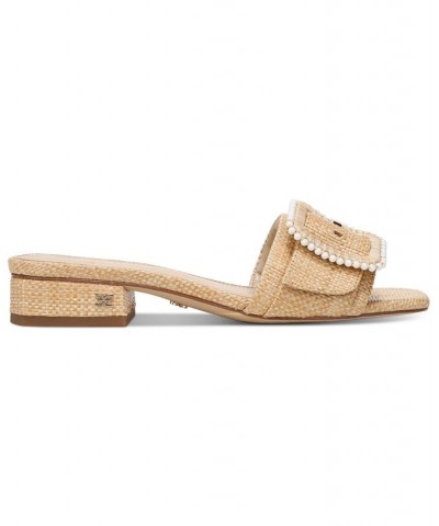 Deacon Block-Heel Buckled Slide Sandals Tan/Beige $57.40 Shoes