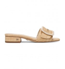 Deacon Block-Heel Buckled Slide Sandals Tan/Beige $57.40 Shoes