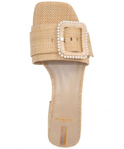 Deacon Block-Heel Buckled Slide Sandals Tan/Beige $57.40 Shoes