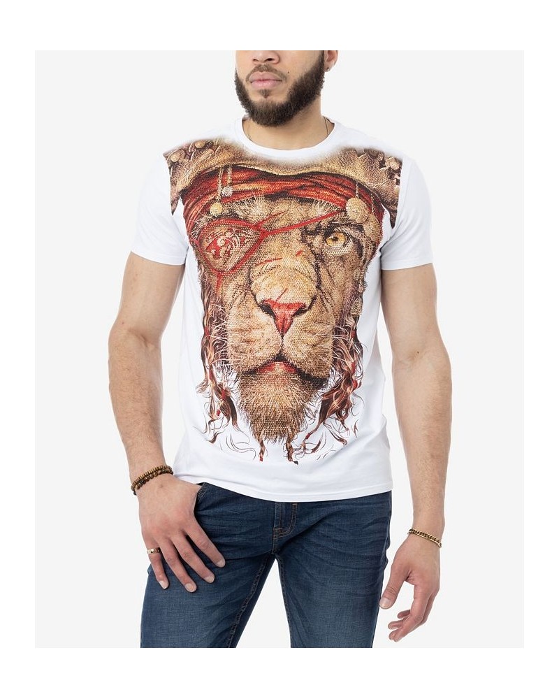 Men's Pirate Lion Rhinestone T-shirt White $18.00 T-Shirts