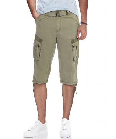 Men's Big and Tall Belted Capri Cargo Shorts Leaf Green $27.08 Shorts