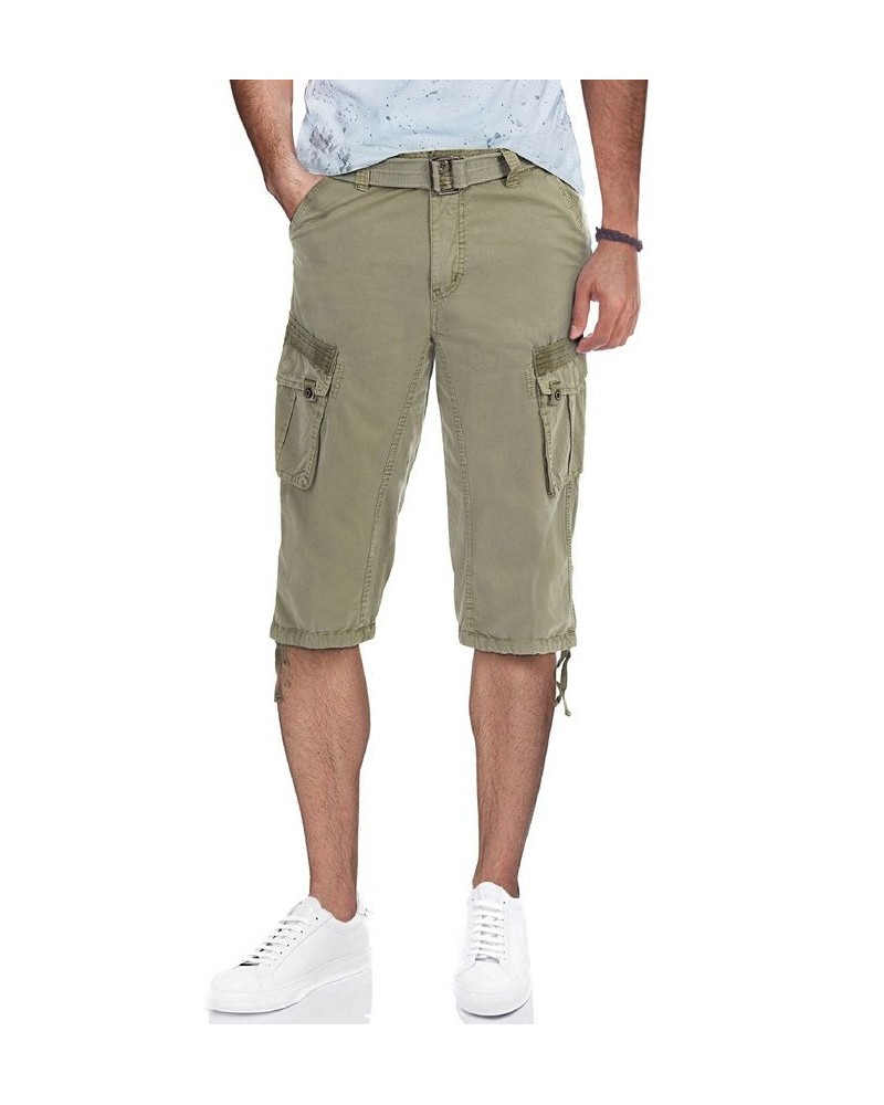 Men's Big and Tall Belted Capri Cargo Shorts Leaf Green $27.08 Shorts