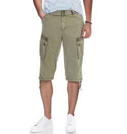 Men's Big and Tall Belted Capri Cargo Shorts Leaf Green $27.08 Shorts