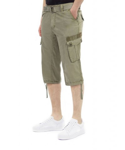 Men's Big and Tall Belted Capri Cargo Shorts Leaf Green $27.08 Shorts