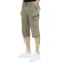 Men's Big and Tall Belted Capri Cargo Shorts Leaf Green $27.08 Shorts