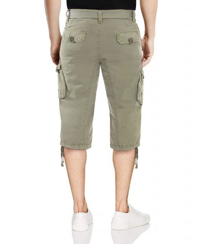 Men's Big and Tall Belted Capri Cargo Shorts Leaf Green $27.08 Shorts