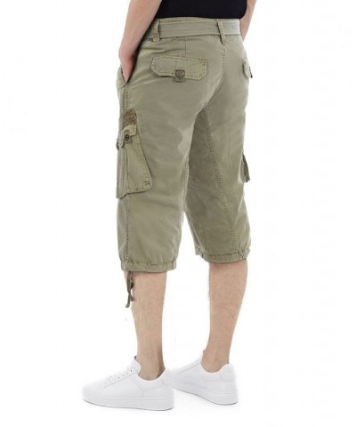 Men's Big and Tall Belted Capri Cargo Shorts Leaf Green $27.08 Shorts