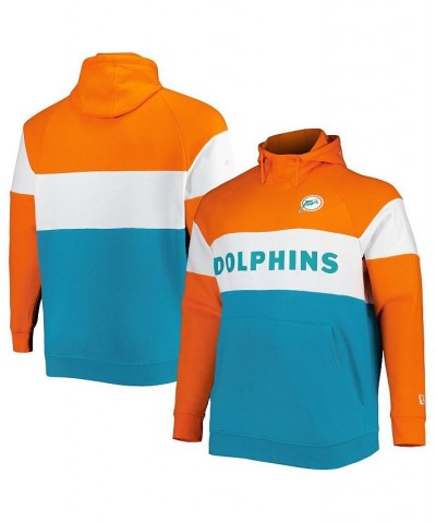 Men's Aqua Miami Dolphins Big and Tall Throwback Colorblock Fleece Raglan Pullover Hoodie $34.44 Sweatshirt