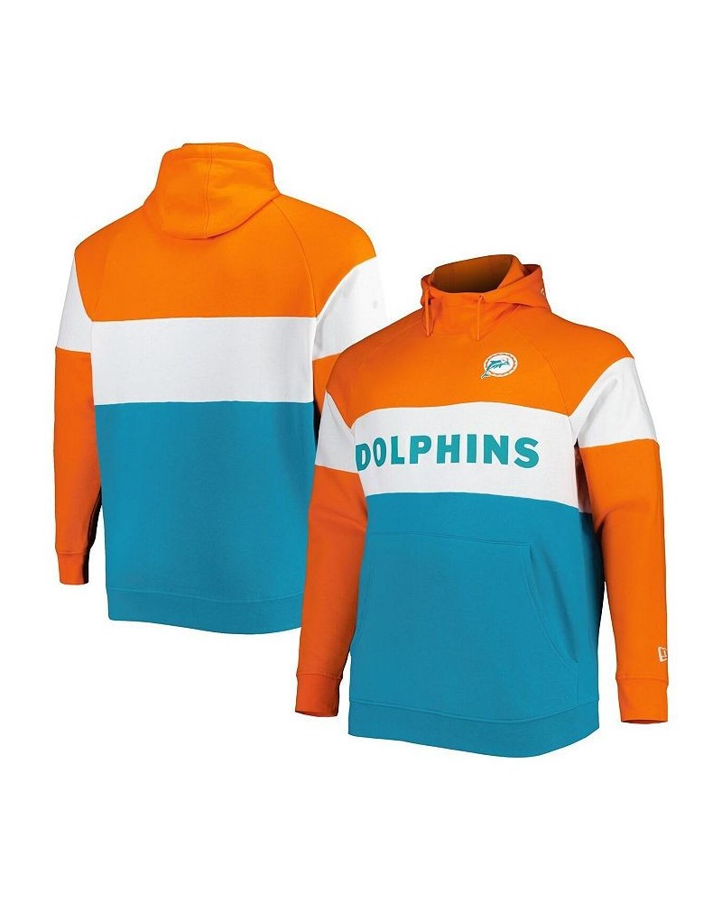 Men's Aqua Miami Dolphins Big and Tall Throwback Colorblock Fleece Raglan Pullover Hoodie $34.44 Sweatshirt