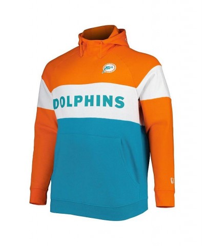 Men's Aqua Miami Dolphins Big and Tall Throwback Colorblock Fleece Raglan Pullover Hoodie $34.44 Sweatshirt