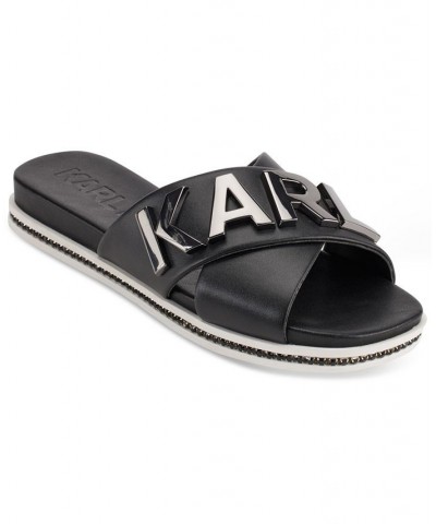 Women's Janie Crisscross Embellished Slide Sandals Black $62.55 Shoes