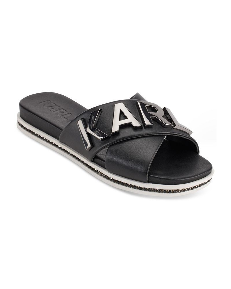 Women's Janie Crisscross Embellished Slide Sandals Black $62.55 Shoes