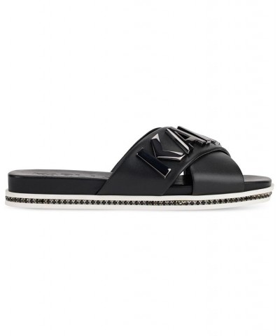 Women's Janie Crisscross Embellished Slide Sandals Black $62.55 Shoes