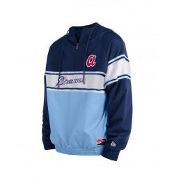 Men's Navy Atlanta Braves Ripstop Raglan Quarter-Zip Hoodie $57.60 Sweatshirt