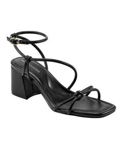 Women's Gurion Square Toe Strappy Block Heel Sandals Black $38.00 Shoes