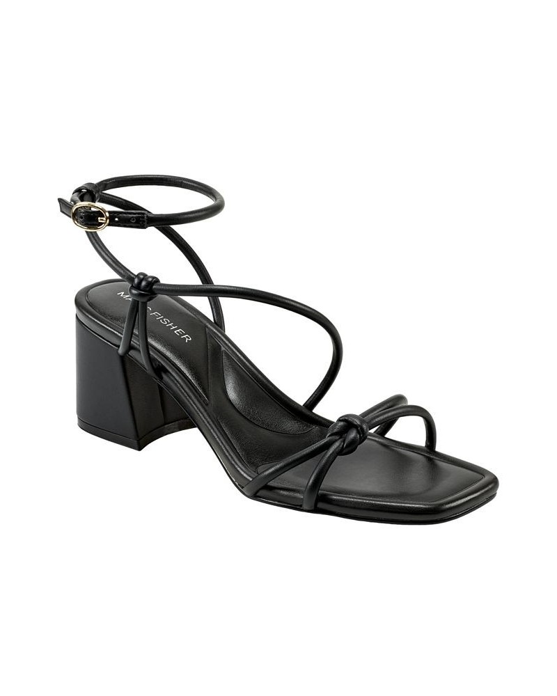 Women's Gurion Square Toe Strappy Block Heel Sandals Black $38.00 Shoes