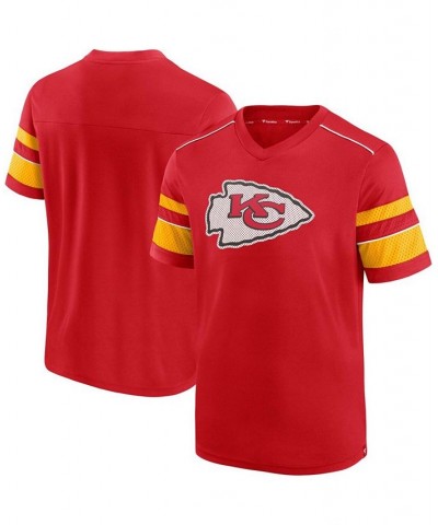 Men's Red Kansas City Chiefs Textured Hashmark V-Neck T-shirt $19.74 T-Shirts