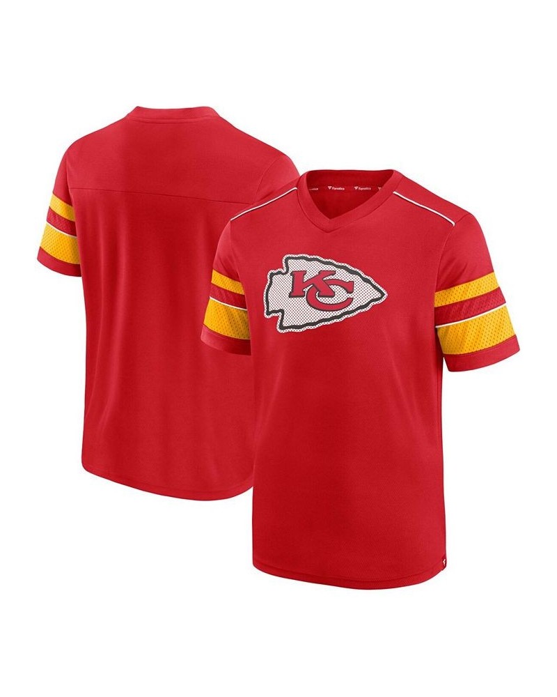 Men's Red Kansas City Chiefs Textured Hashmark V-Neck T-shirt $19.74 T-Shirts