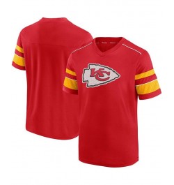 Men's Red Kansas City Chiefs Textured Hashmark V-Neck T-shirt $19.74 T-Shirts