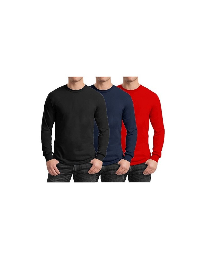 Men's 3-Pack Egyptian Cotton-Blend Long Sleeve Crew Neck Tee Black/Navy/Red $28.05 T-Shirts