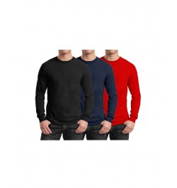 Men's 3-Pack Egyptian Cotton-Blend Long Sleeve Crew Neck Tee Black/Navy/Red $28.05 T-Shirts