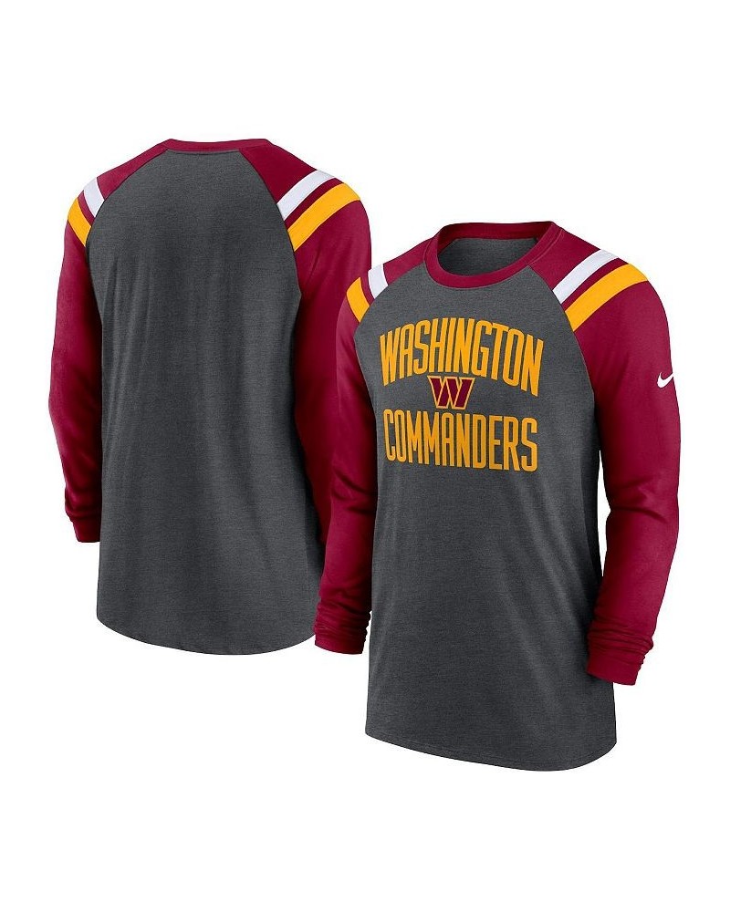 Men's Heathered Charcoal, Burgundy Washington Commanders Tri-Blend Raglan Athletic Long Sleeve Fashion T-shirt $26.65 T-Shirts