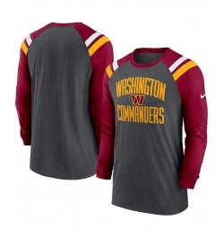 Men's Heathered Charcoal, Burgundy Washington Commanders Tri-Blend Raglan Athletic Long Sleeve Fashion T-shirt $26.65 T-Shirts