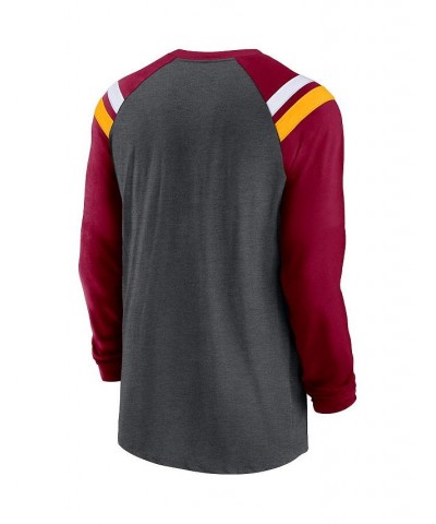 Men's Heathered Charcoal, Burgundy Washington Commanders Tri-Blend Raglan Athletic Long Sleeve Fashion T-shirt $26.65 T-Shirts