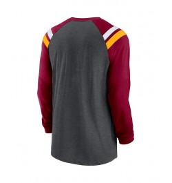 Men's Heathered Charcoal, Burgundy Washington Commanders Tri-Blend Raglan Athletic Long Sleeve Fashion T-shirt $26.65 T-Shirts