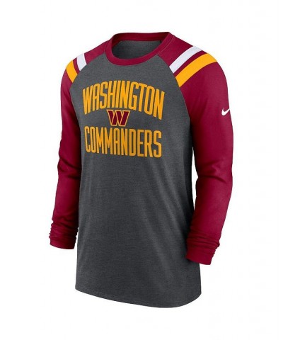 Men's Heathered Charcoal, Burgundy Washington Commanders Tri-Blend Raglan Athletic Long Sleeve Fashion T-shirt $26.65 T-Shirts