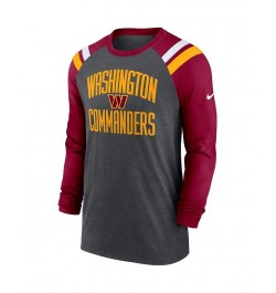 Men's Heathered Charcoal, Burgundy Washington Commanders Tri-Blend Raglan Athletic Long Sleeve Fashion T-shirt $26.65 T-Shirts