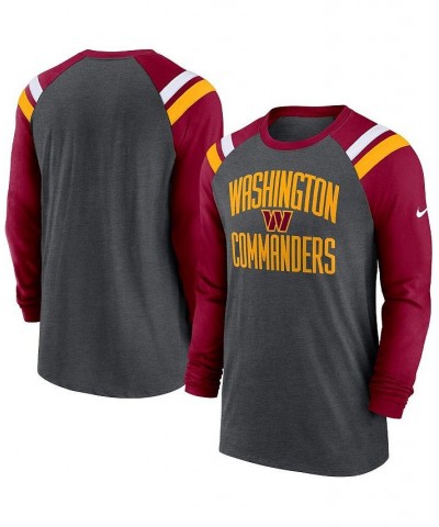 Men's Heathered Charcoal, Burgundy Washington Commanders Tri-Blend Raglan Athletic Long Sleeve Fashion T-shirt $26.65 T-Shirts