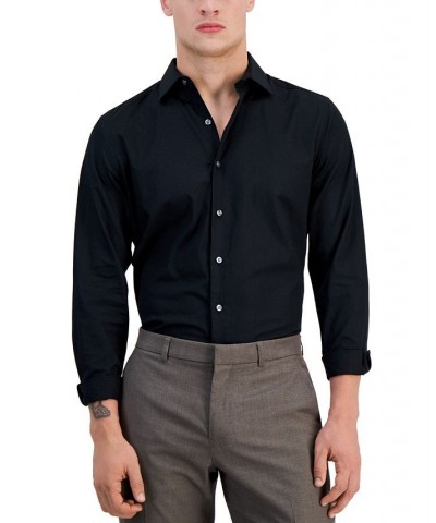 Men's Slim-Fit Leopard Texture Jacquard Dress Shirt Black $24.12 Dress Shirts