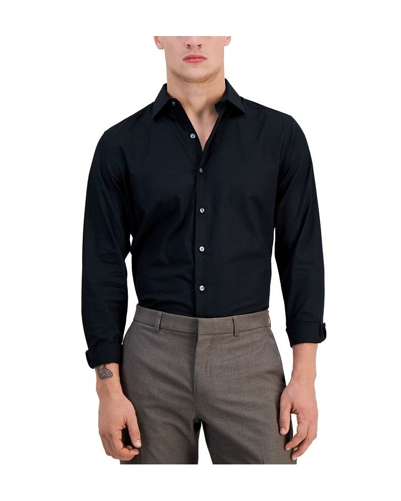 Men's Slim-Fit Leopard Texture Jacquard Dress Shirt Black $24.12 Dress Shirts