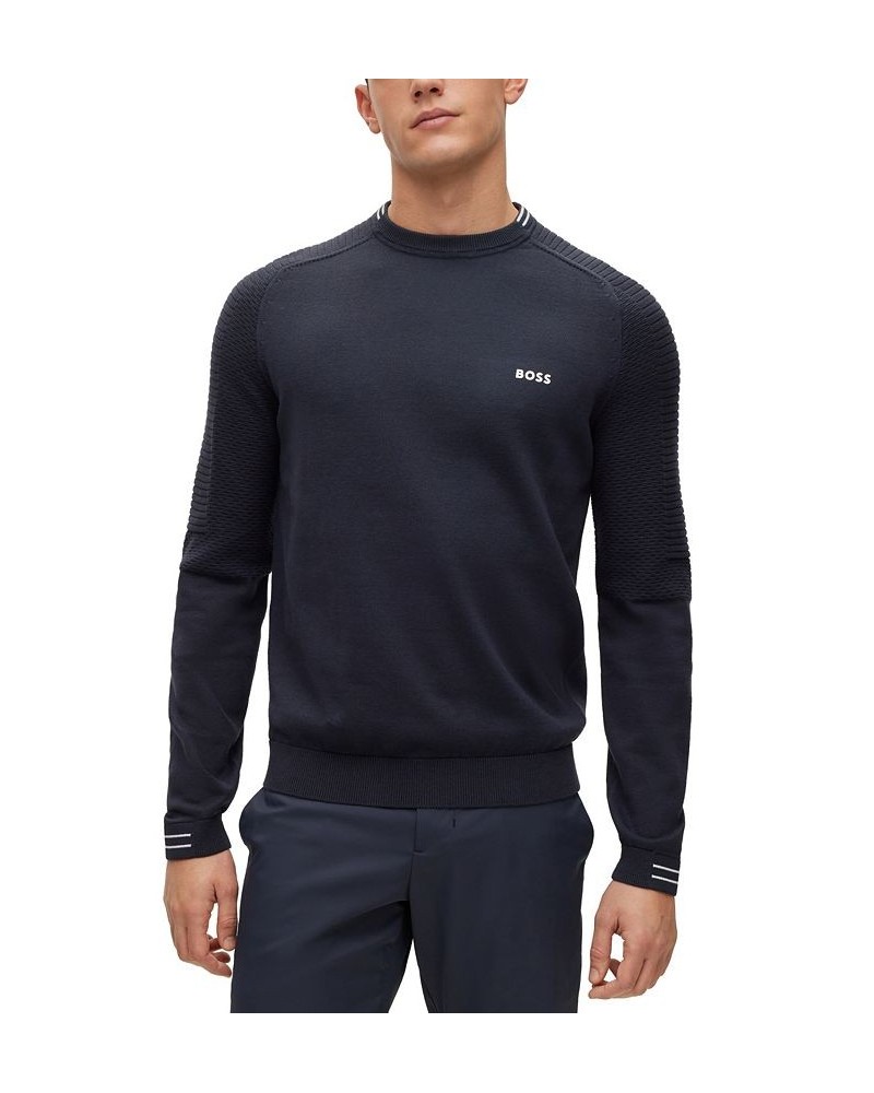 BOSS Men's Cotton Logo Tipping Regular-Fit Sweater Blue $86.48 Sweaters