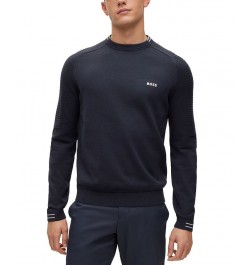 BOSS Men's Cotton Logo Tipping Regular-Fit Sweater Blue $86.48 Sweaters