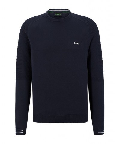 BOSS Men's Cotton Logo Tipping Regular-Fit Sweater Blue $86.48 Sweaters