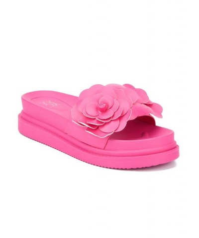 Camellia Flower Women's Slides Pink $21.82 Shoes