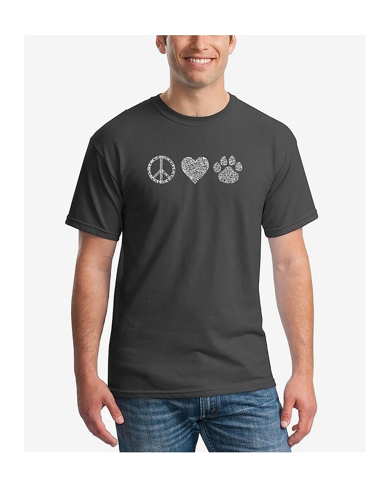 Men's Peace Love Cats Word Art Short Sleeve T-shirt Gray $17.84 T-Shirts