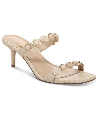 Palma Mid-Heel Embellished Dress Sandals Tan/Beige $65.60 Shoes