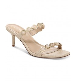 Palma Mid-Heel Embellished Dress Sandals Tan/Beige $65.60 Shoes