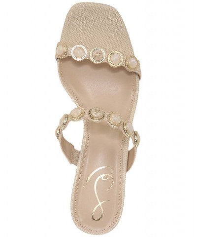 Palma Mid-Heel Embellished Dress Sandals Tan/Beige $65.60 Shoes