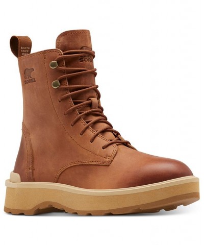 Women's Hi-Line Lace-Up Mid-Shaft Lug-Sole Booties Tan/Beige $42.97 Shoes